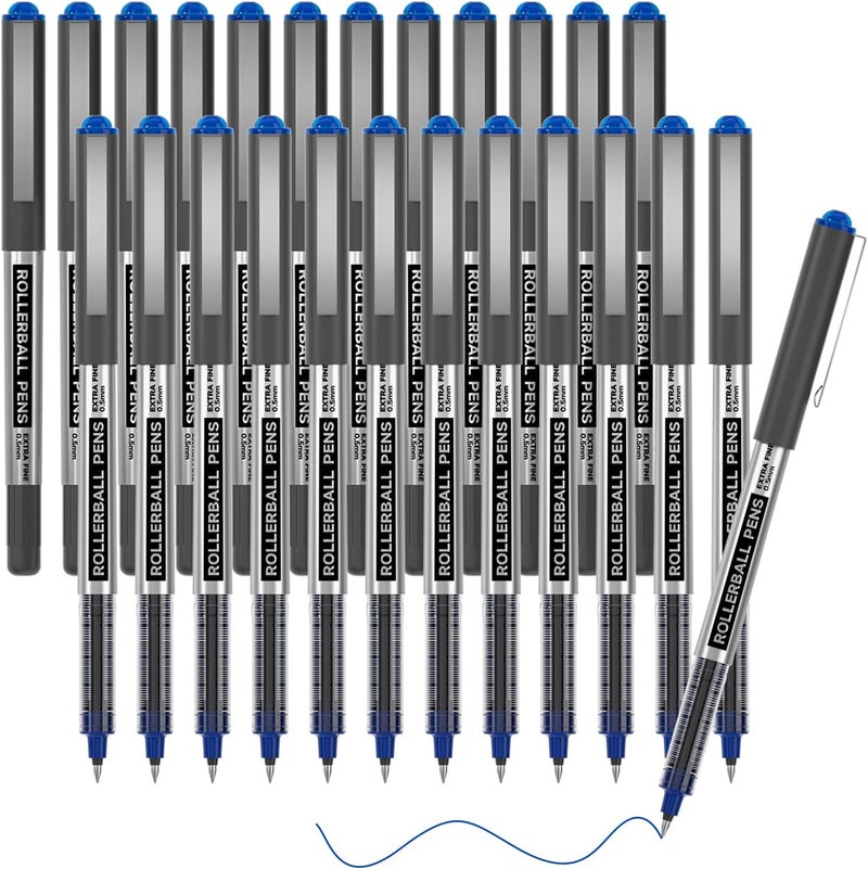 Shuttle Art RollerBall Pens, 25 Pack Blue Fine Point Roller Ball Pens, 0.5mm Liquid Ink Pens for Writing Journaling Taking Notes School Office - Image 1