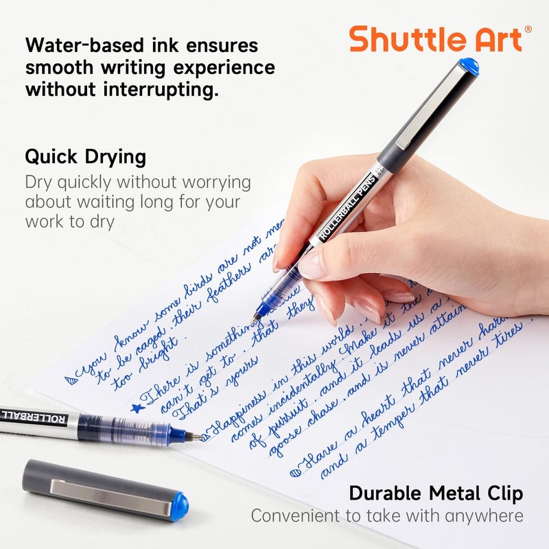 Shuttle Art RollerBall Pens, 25 Pack Blue Fine Point Roller Ball Pens, 0.5mm Liquid Ink Pens for Writing Journaling Taking Notes School Office - Image 3