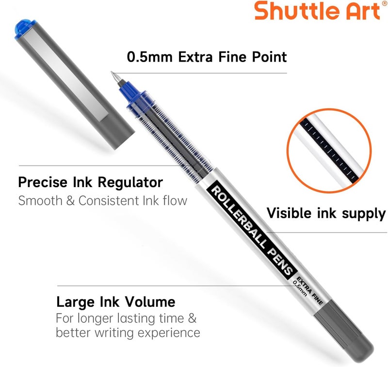 Shuttle Art RollerBall Pens, 25 Pack Blue Fine Point Roller Ball Pens, 0.5mm Liquid Ink Pens for Writing Journaling Taking Notes School Office - Image 2