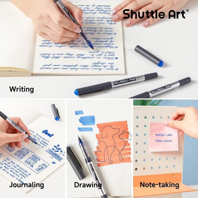 Shuttle Art RollerBall Pens, 25 Pack Blue Fine Point Roller Ball Pens, 0.5mm Liquid Ink Pens for Writing Journaling Taking Notes School Office - Image 4