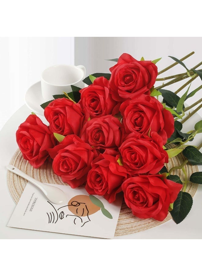 JAYATO 17 PCS Red Rouse Fake Flowers, Silk Roses Artificial Flowers, Arrangement Suitable for Home Office Decoration, Wedding Party, Dining Table Centerpiece (No Vase) - Image 3