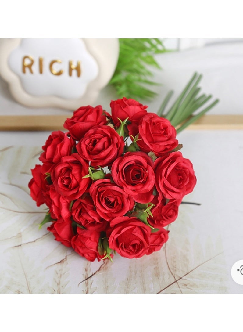 JAYATO 17 PCS Red Rouse Fake Flowers, Silk Roses Artificial Flowers, Arrangement Suitable for Home Office Decoration, Wedding Party, Dining Table Centerpiece (No Vase) - Image 2