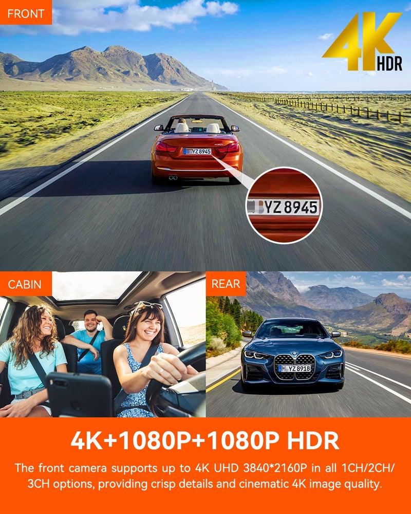 Vantrue N4 Pro 3 Channel 4K WiFi Dash Cam, STARVIS 2 IMX678 x PlatePix™ x HDR Night Vision, 4K+1080P+1080P Front Inside and Rear Car Camera, Voice Control, GPS, 24H Parking Mode, Support 512GB Max - Image 2