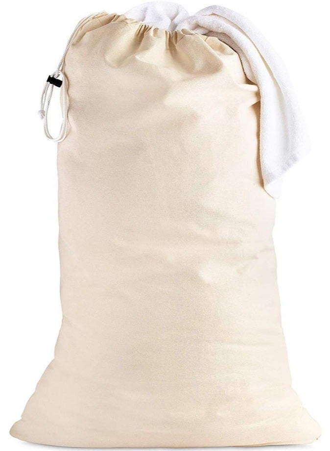 1Chase Set of 2 - Machine Washable Heavy duty  Travel Dirty Clothes Storage Bag Canvas , Extra Large Storage Organizer Basket with Drawstring Closure, Beige - Image 5