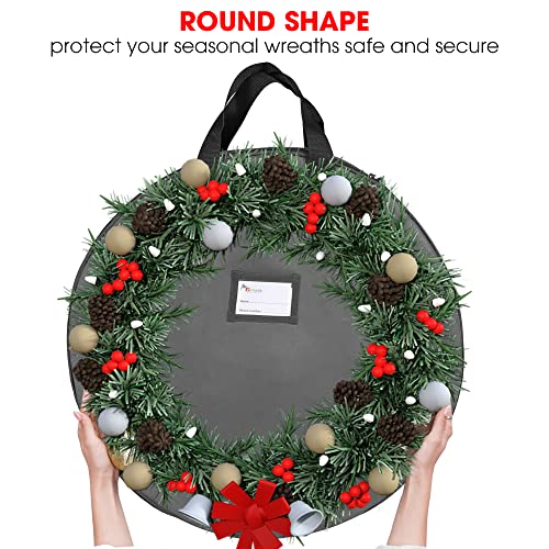 Primode Heavy Duty Christmas Wreath Storage Bag 24"- Garland Wreaths Container with Handles - Durable 600D Oxford Polyester Material Holiday Wreaths Storage Holder (24", Gray) - Image 4
