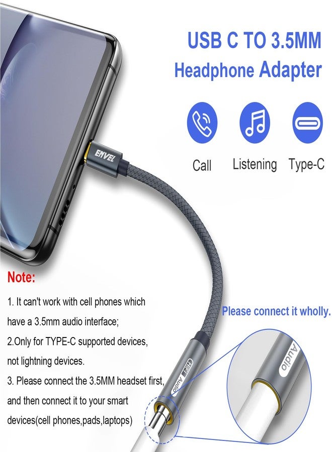 ENVEL USB C to 3.5mm Headphone Jack Adapter, 2 Pack Type C to Aux Audio Dongle Cable Cord Compatible with iPhone 16 15 Pro Max Samsung Galaxy S25 S24, iPad Pro M2 M3 M4, Google Pixel 7 8 - Image 3