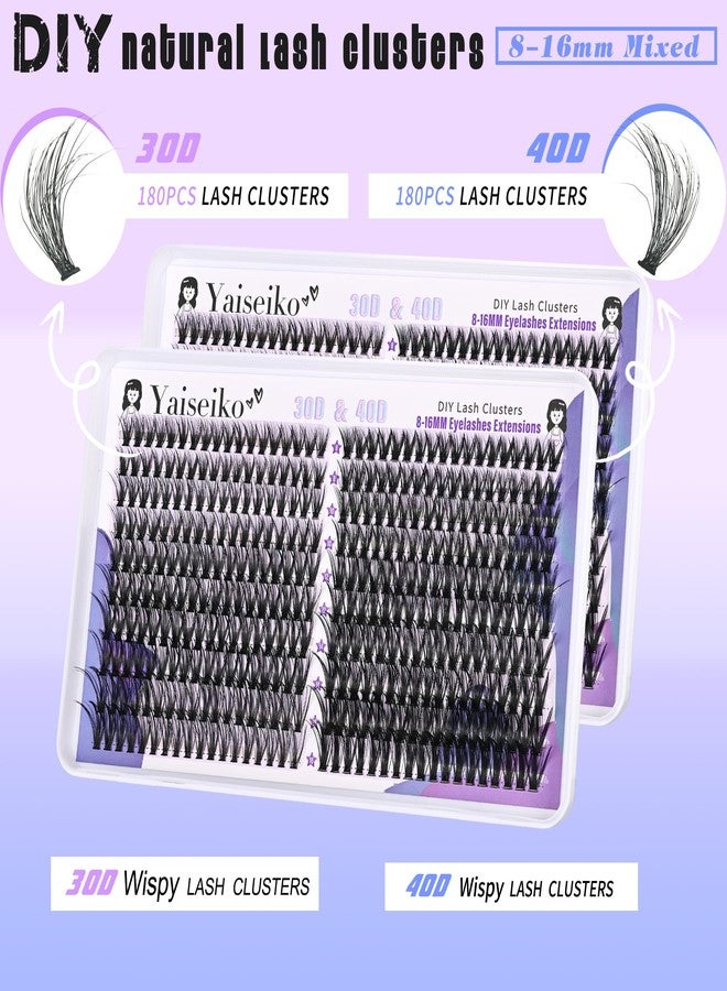 Yaiseiko Natural Lash Clusters Individual Lashes 360pcs Cluster Eyelash Extensions 8-16MIX DIY Lash Extension D Curly 30D+40D Wispy Eyelashes Clusters,by Yaiseiko(30D&40D, 0.05D, 8-16mm,No Glue) - Image 5