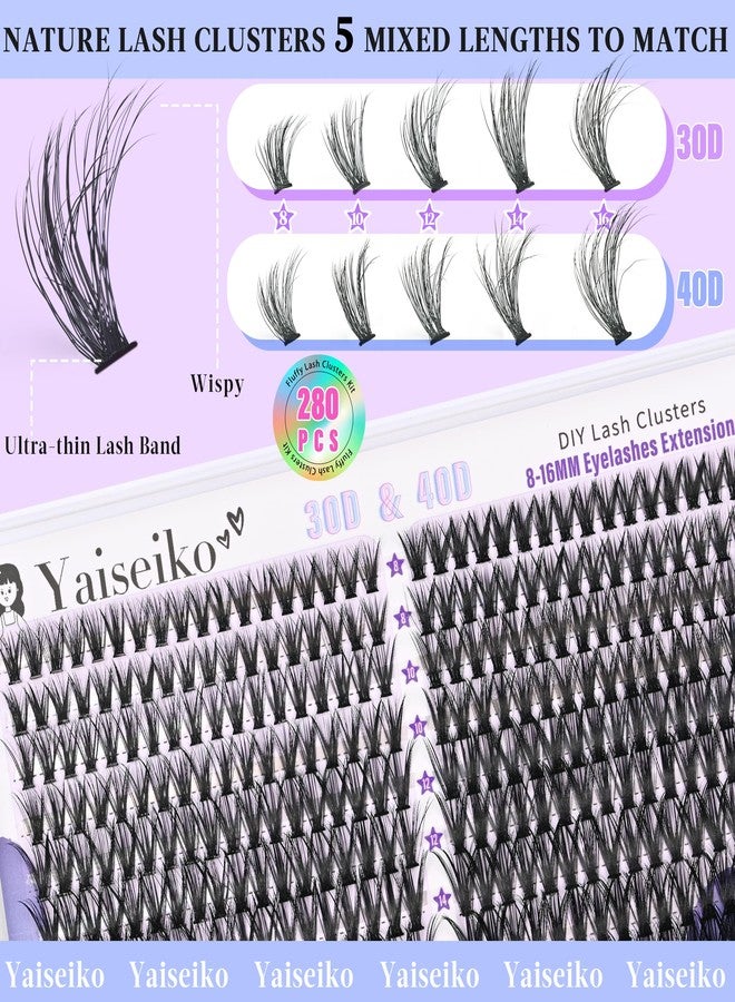 Yaiseiko Natural Lash Clusters Individual Lashes 360pcs Cluster Eyelash Extensions 8-16MIX DIY Lash Extension D Curly 30D+40D Wispy Eyelashes Clusters,by Yaiseiko(30D&40D, 0.05D, 8-16mm,No Glue) - Image 2