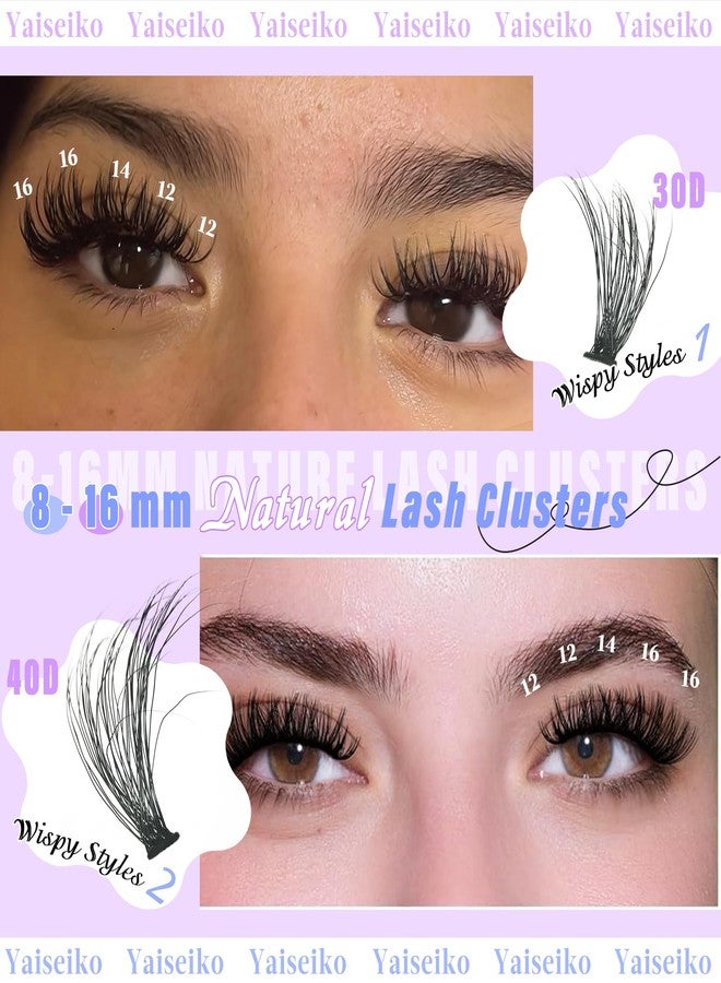 Yaiseiko Natural Lash Clusters Individual Lashes 360pcs Cluster Eyelash Extensions 8-16MIX DIY Lash Extension D Curly 30D+40D Wispy Eyelashes Clusters,by Yaiseiko(30D&40D, 0.05D, 8-16mm,No Glue) - Image 3