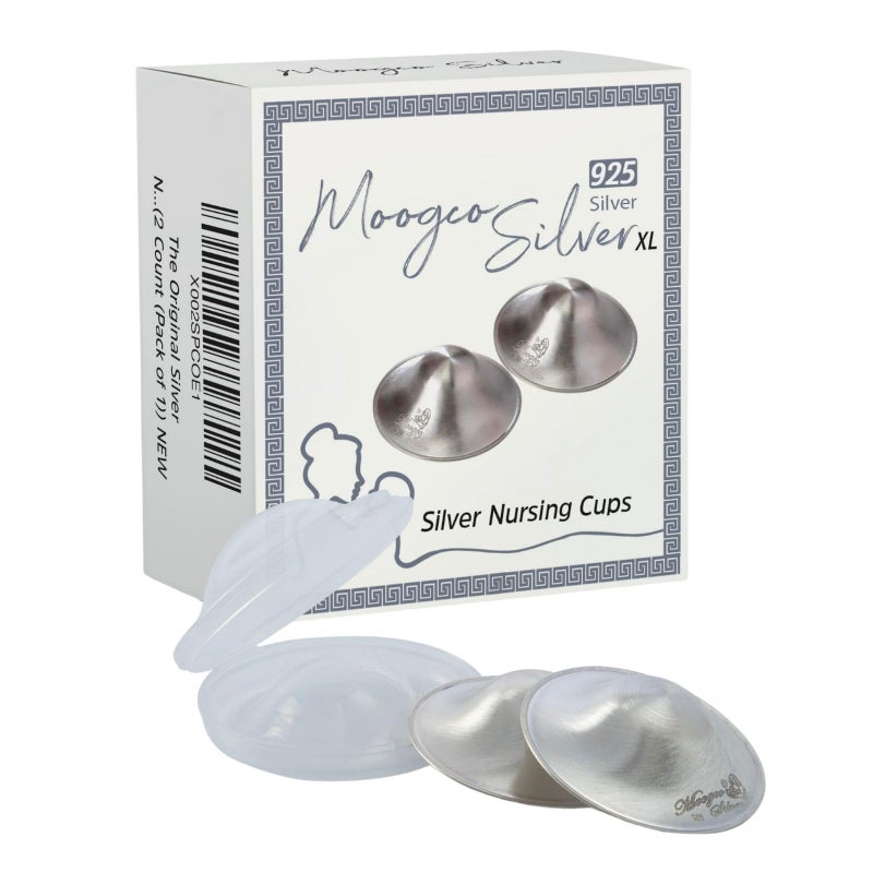 Moogco The Original Silver Nursing Cups - Nipple Shields for Nursing Newborn - Breastfeeding Essentials - Newborn Essentials Must Haves - Nipple Covers Breastfeeding - 925 Silver (X-Large) - Image 1