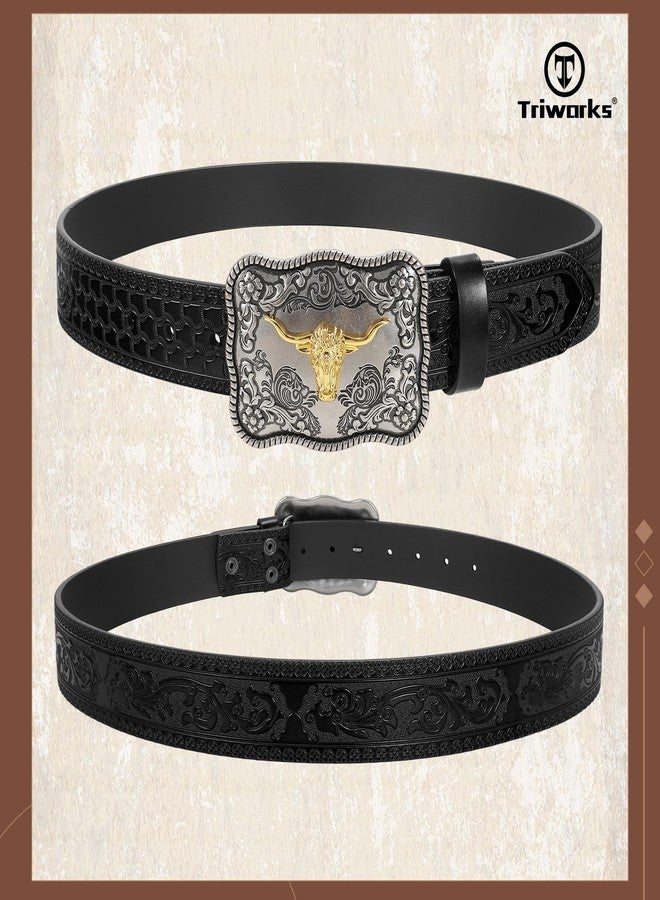 TRIWORKS Western Buckle Belts for Men, Mens Cowboy Belt with Buckle Leather Country Cowgirl Belt for Jeans Pants - Image 5