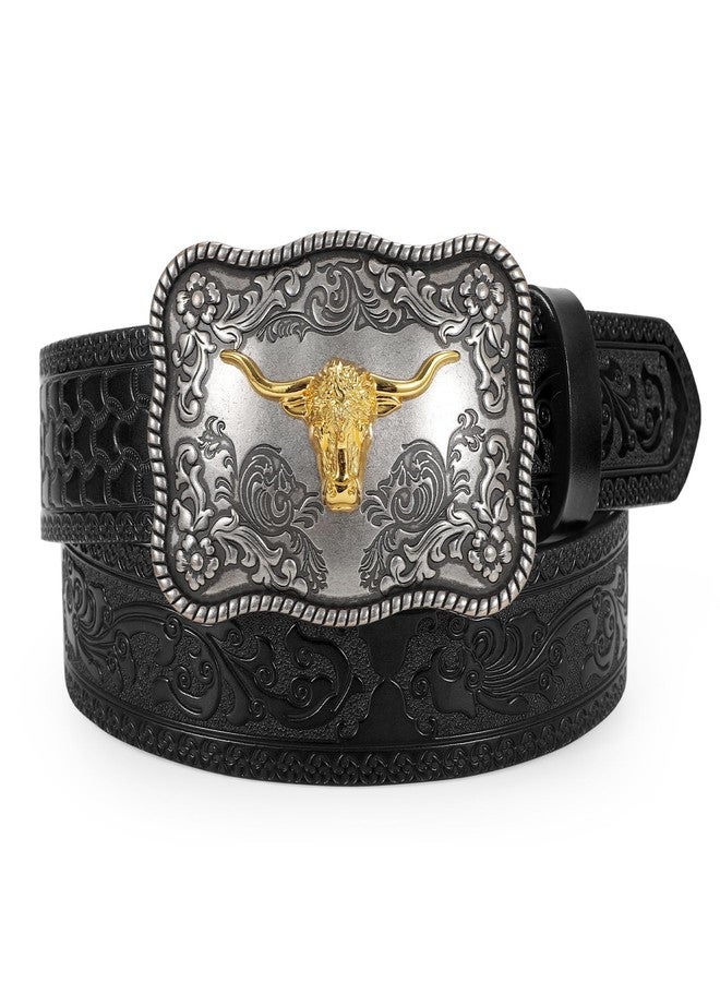 TRIWORKS Western Buckle Belts for Men, Mens Cowboy Belt with Buckle Leather Country Cowgirl Belt for Jeans Pants - Image 1
