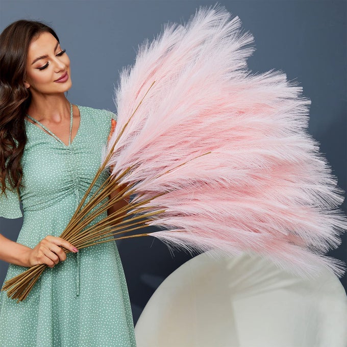 8 PCS FAUX PAMPAS GRASS DECOR 3831FT TALL FAKE POMPAS FLORAL LARGE ARTIFICIAL POMPOUS GRASS BRANCHES PLANTS FOR FLOOR VASE FILLER HOME BOHO DECORATION PINK