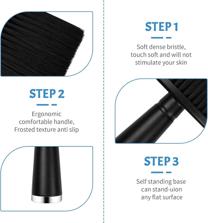 YILANJIN Neck Brush, 2 Pack Neck Brush Hairdresser, Hairdresser Hair Brush Soft Nylon Hairdresser Brush Barber Brush, Fiber Bristles Black Hairdresser Neck Brush for Cleaning Broken Hair on the Neck - Image 3