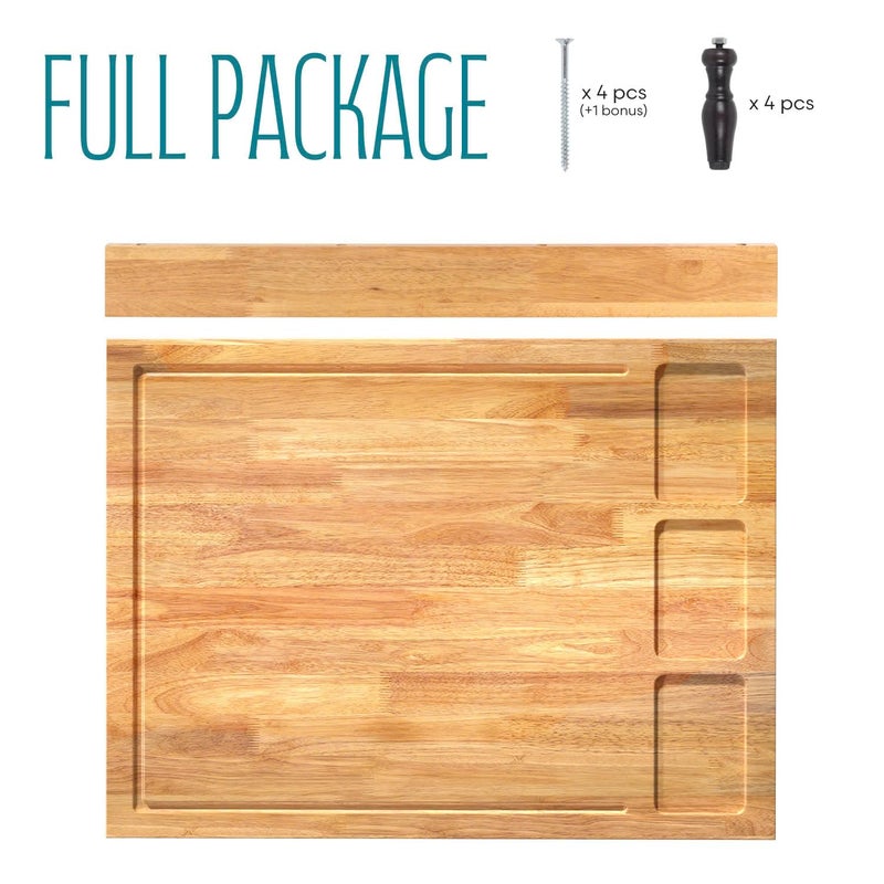 BETSEO 32x23.5inches Extra Large Solid Wooden Cutting Board and Stovetop Cover, 2 in 1 Stove Top Cover Chopping Board with Detachable Legs and Juice Groove, Sink Cover Board for Restaurant Kitchen Countertop - Image 4