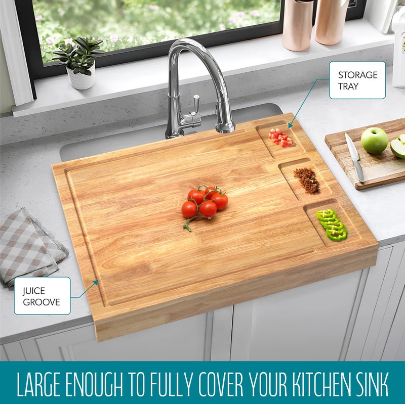 BETSEO 32x23.5inches Extra Large Solid Wooden Cutting Board and Stovetop Cover, 2 in 1 Stove Top Cover Chopping Board with Detachable Legs and Juice Groove, Sink Cover Board for Restaurant Kitchen Countertop - Image 2