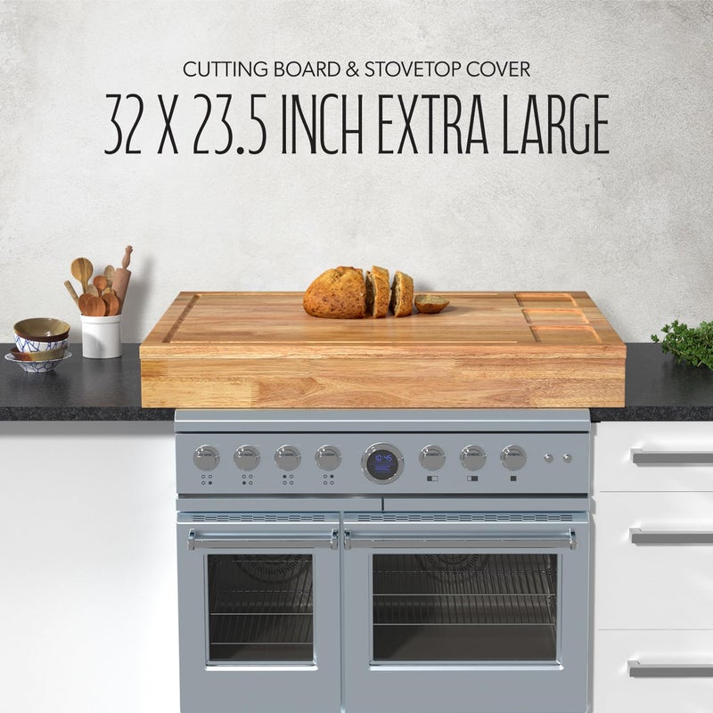 BETSEO 32x23.5inches Extra Large Solid Wooden Cutting Board and Stovetop Cover, 2 in 1 Stove Top Cover Chopping Board with Detachable Legs and Juice Groove, Sink Cover Board for Restaurant Kitchen Countertop - Image 5