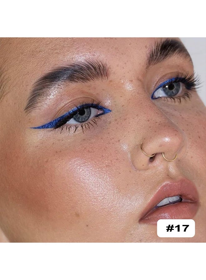 بوداير كحل عيون ملون، قلم كحل سائل يجف بسرعة سهل التلوين مع جليتر ومات، رأس دقيق لتحديد العين، مكياج لا يتقشر ولا يلطخ، مقاوم للماء وطويل الأمد، قلم كحل أزرق رقم 17 - Image 2