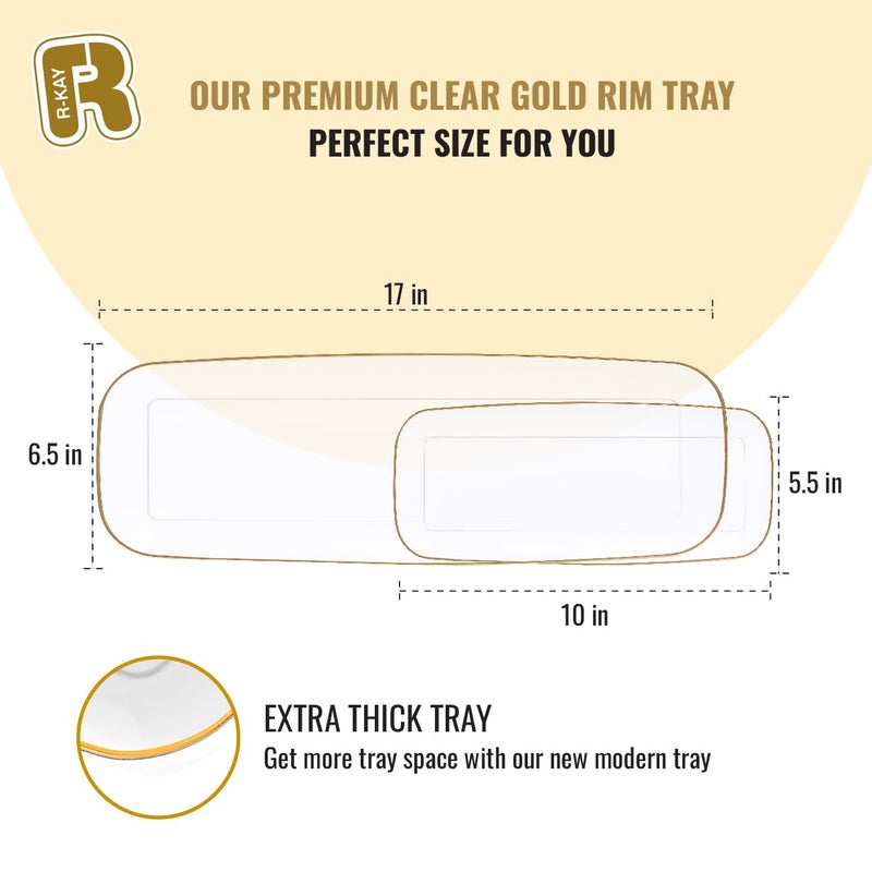 R-kay 4 Pack Plastic Serving Trays For Party - Gold Serving Tray 17 by 6.5 Inch - Heavy Duty Clear Trays For Food - Long Party Serving Trays For Entertaining - Clear Platters - Image 5
