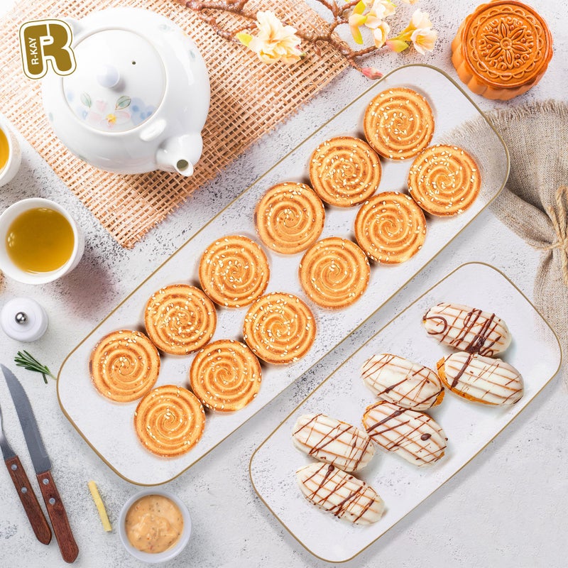 R-kay 4 Pack Plastic Serving Trays For Party - Gold Serving Tray 17 by 6.5 Inch - Heavy Duty Clear Trays For Food - Long Party Serving Trays For Entertaining - Clear Platters - Image 3
