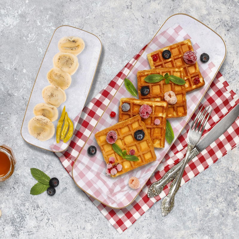 R-kay 4 Pack Plastic Serving Trays For Party - Gold Serving Tray 17 by 6.5 Inch - Heavy Duty Clear Trays For Food - Long Party Serving Trays For Entertaining - Clear Platters - Image 4