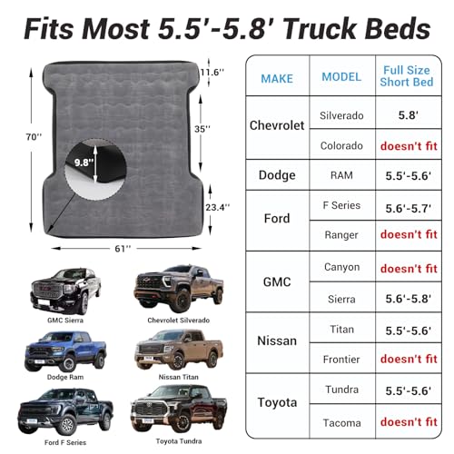 Onirii Camping Pickup Truck Bed Air Mattress for 5.5-5.8 Ft,Thickened Full Size Short Inflatable Truck Beds Mattress,Sleeping Pad with with Air Pump for Outdoor Camping Car Travel - Image 3