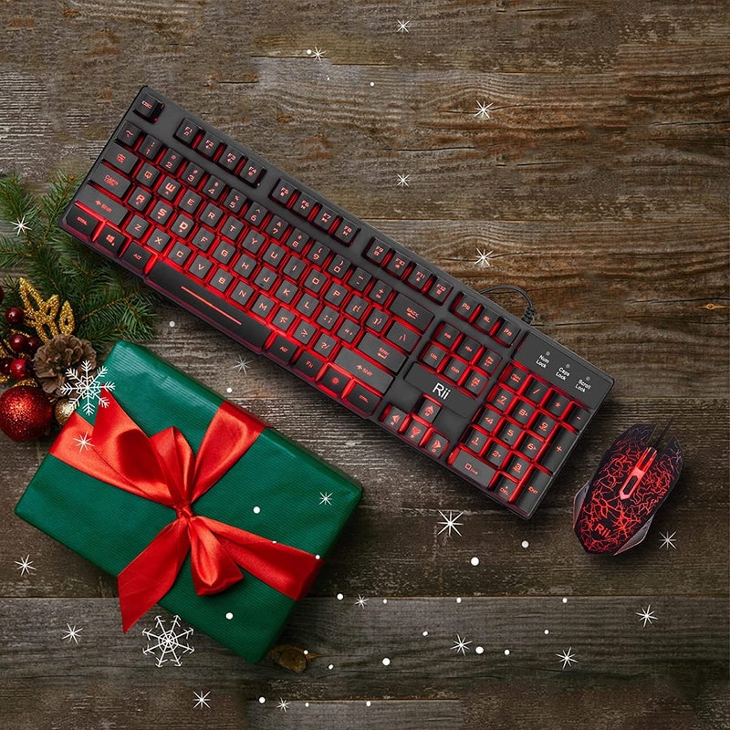 Rii Gaming Keyboard and Mouse Set, 3-LED Backlit Mechanical Feel Business Office Keyboard, Colorful Breathing Backlit Mouse for Working or Primer Gaming, Office Device (RK108) - Image 2