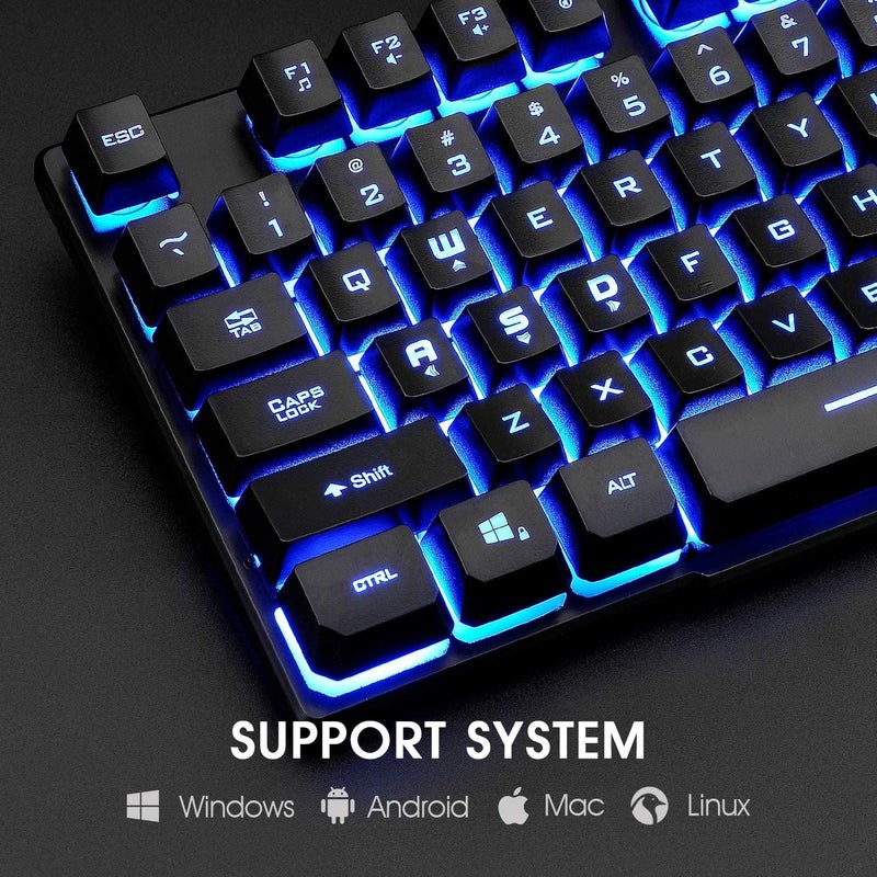 Rii Gaming Keyboard and Mouse Set, 3-LED Backlit Mechanical Feel Business Office Keyboard, Colorful Breathing Backlit Mouse for Working or Primer Gaming, Office Device (RK108) - Image 5
