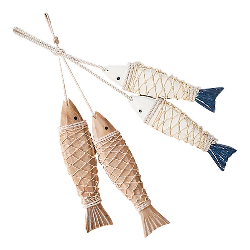 2pcs Fish Wall Decor: Hand-Carved Large Ocean Themed Hanging Ornaments Pendant Coastal Nautical Fish Decorations For Living Room Beach House Rustic Home Decor - Image 4