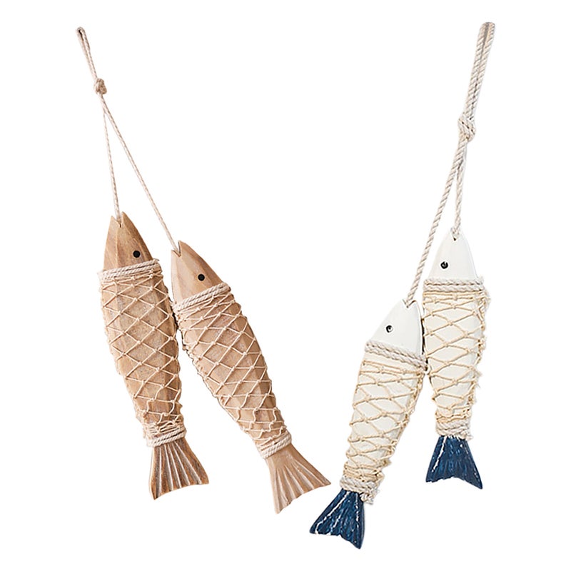 2pcs Fish Wall Decor: Hand-Carved Large Ocean Themed Hanging Ornaments Pendant Coastal Nautical Fish Decorations For Living Room Beach House Rustic Home Decor - Image 3