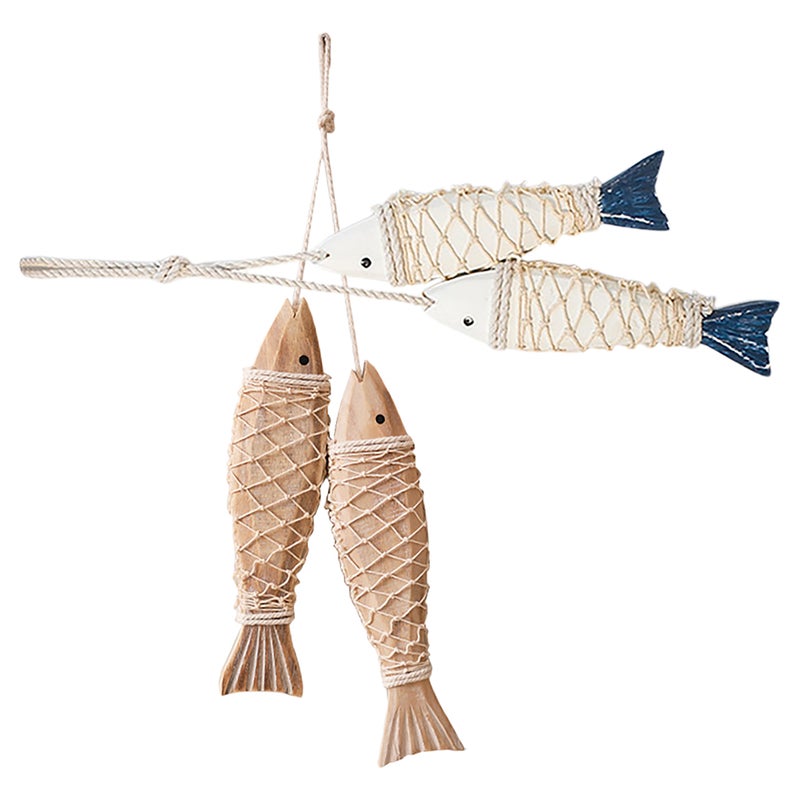 2pcs Fish Wall Decor: Hand-Carved Large Ocean Themed Hanging Ornaments Pendant Coastal Nautical Fish Decorations For Living Room Beach House Rustic Home Decor - Image 1
