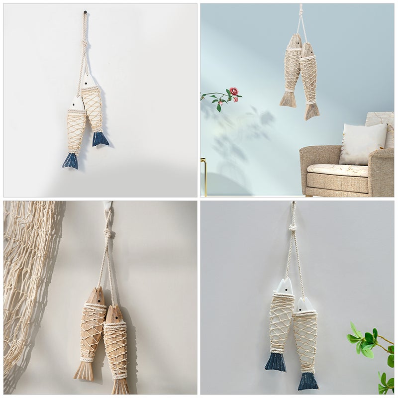 2pcs Fish Wall Decor: Hand-Carved Large Ocean Themed Hanging Ornaments Pendant Coastal Nautical Fish Decorations For Living Room Beach House Rustic Home Decor - Image 2