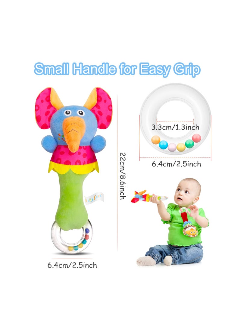 SYOSI 2 Pack Baby Soft Rattle Toys for Newborns, Plush Rattle Stuffed Animals Hand Grip Rattle Set Molar Teether Rings Early Educational Toy Soft Rattle and Teether Toy for Toddler 0 3 6 9 12 Month Gift - Image 3