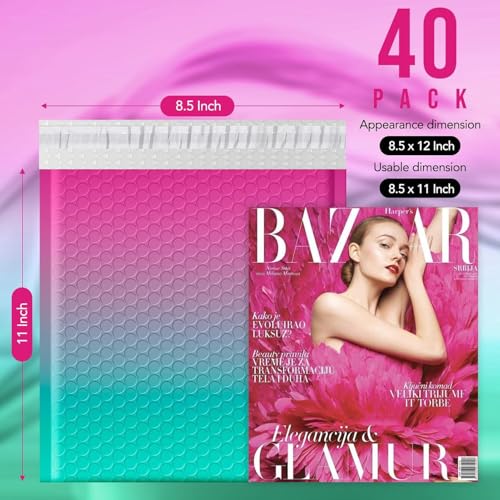 Fuxury Bubble Mailers 8.5x12 Inch 40 Pack Padded Envelopes Usable Size 8.5x11" Thick Mailing Envelopes Bubble Opaque Padded Mailers Shipping Bags for Mailing Jewelry Makeup Small Business #2 PinkGreen - Image 2