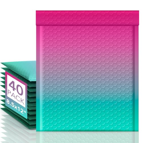 Fuxury Bubble Mailers 8.5x12 Inch 40 Pack Padded Envelopes Usable Size 8.5x11" Thick Mailing Envelopes Bubble Opaque Padded Mailers Shipping Bags for Mailing Jewelry Makeup Small Business #2 PinkGreen - Image 1