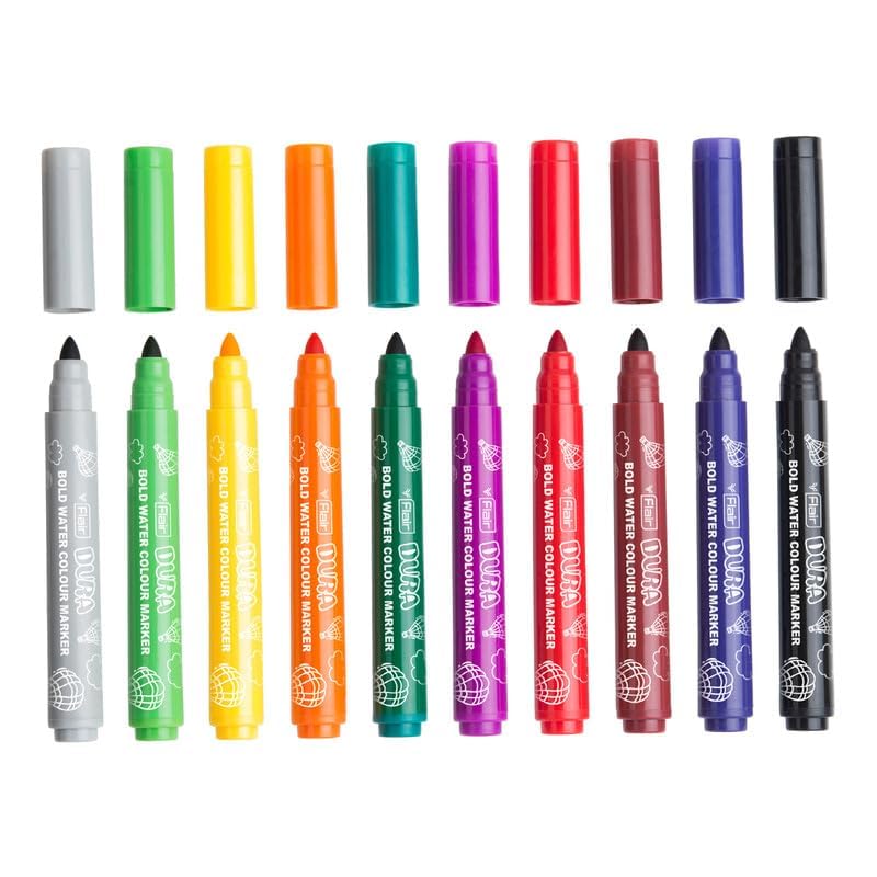 FLAIR Creative Series Dura Bold Water Color Pen | Smudge Free Writing With Durable Built & Bullet Tip | Non-Toxic & Odorless Ink | Safe For Childrens | Set Of 10 Vivid & Bright Ink Colors - Image 2