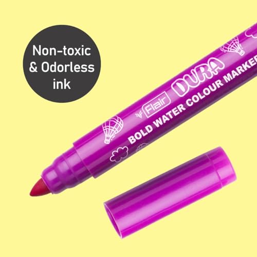 FLAIR Creative Series Dura Bold Water Color Pen | Smudge Free Writing With Durable Built & Bullet Tip | Non-Toxic & Odorless Ink | Safe For Childrens | Set Of 10 Vivid & Bright Ink Colors - Image 5
