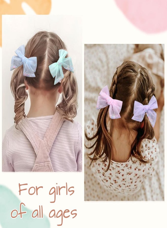 CN 6 PCS Tulle Hair Bows for Girls, CN Toddler Bows with Glitter Star Alligator, Colorful Hair Barrettes Wedding Hair Accessories for Baby Girls Infants Toddler Teens Party (Type D) - Image 4