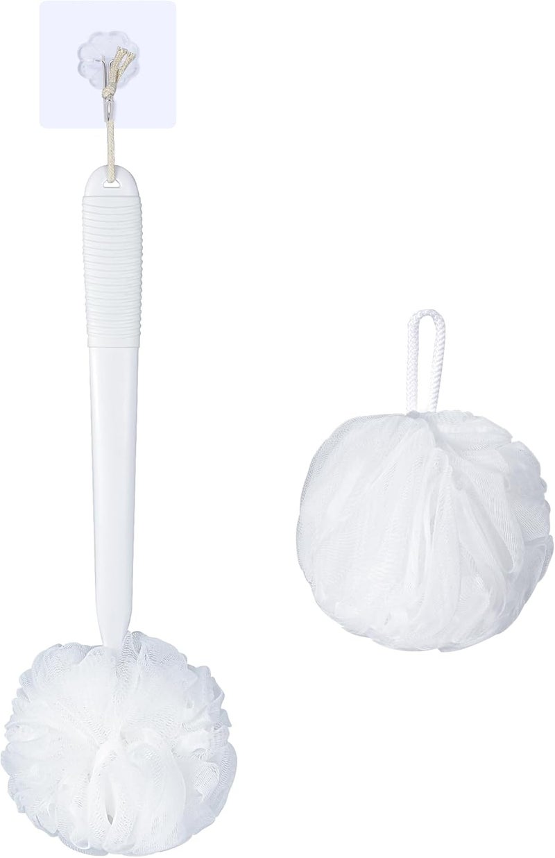 VANZAVANZU Loofah Sponge Set Shower Puff 17 AntiSlip Plastic Long Handle Loofah Body Scrubber with Exfoliating Shower Sponge PE Soft Mesh Bath Sponge LuffaWhite