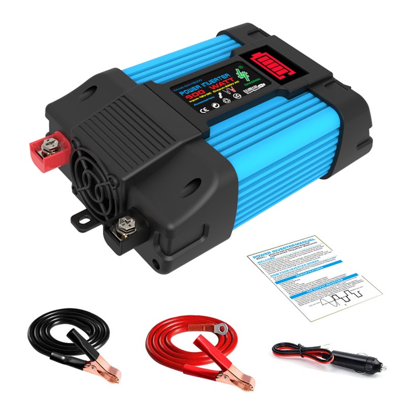 محول طاقة السيارة DC12 V-AC110 V 500W مع شاشة عرض بطارية LED وحماية متعددة ومنافذ شحن مزدوجة USB للتخييم والسفر - Image 1