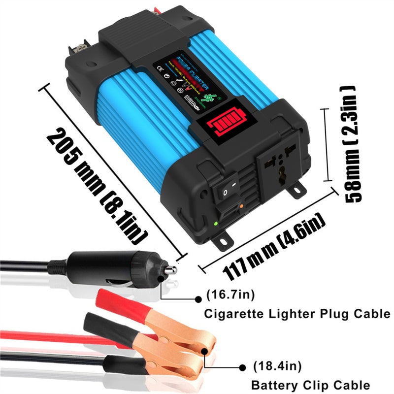 محول طاقة السيارة DC12 V-AC110 V 500W مع شاشة عرض بطارية LED وحماية متعددة ومنافذ شحن مزدوجة USB للتخييم والسفر - Image 5
