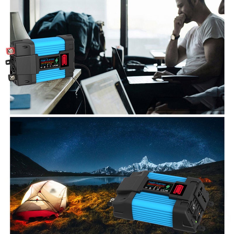 محول طاقة السيارة DC12 V-AC110 V 500W مع شاشة عرض بطارية LED وحماية متعددة ومنافذ شحن مزدوجة USB للتخييم والسفر - Image 3