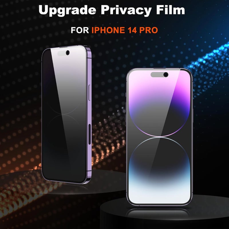 YMHML 2 Pack for iPhone 14 Pro Privacy Screen Protector Tempered Glass, Anti Spy Privacy Screen for iPhone 14 Pro Accessories, Case Friendly Private Film - Image 2