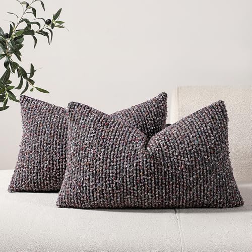 DEZENE Striped Throw Pillow Covers 12x20 Set of 2 Colorful Purple Textured Boucle Chic Morden Boho Accent Farmhouse Rectangular Lumbar Decorative Couch Pillow Covers for Home Decor Bed Sofa Living Room - Image 1
