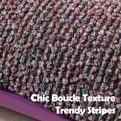 DEZENE Striped Throw Pillow Covers 12x20 Set of 2 Colorful Purple Textured Boucle Chic Morden Boho Accent Farmhouse Rectangular Lumbar Decorative Couch Pillow Covers for Home Decor Bed Sofa Living Room - Image 3