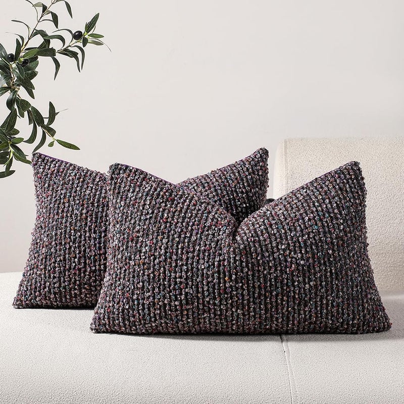 DEZENE Striped Throw Pillow Covers 12x20 Set of 2 Colorful Purple Textured Boucle Chic Morden Boho Accent Farmhouse Rectangular Lumbar Decorative Couch Pillow Covers for Home Decor Bed Sofa Living Room - Image 2