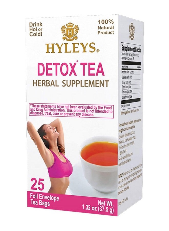 Hyleys Detox Tea for Cleanse - Black Tea with Ginger, Honey & Cinnamon - 25 Tea Bags (1 Pack) - Supports Digestion, Detox & Bloating Relief - Image 1