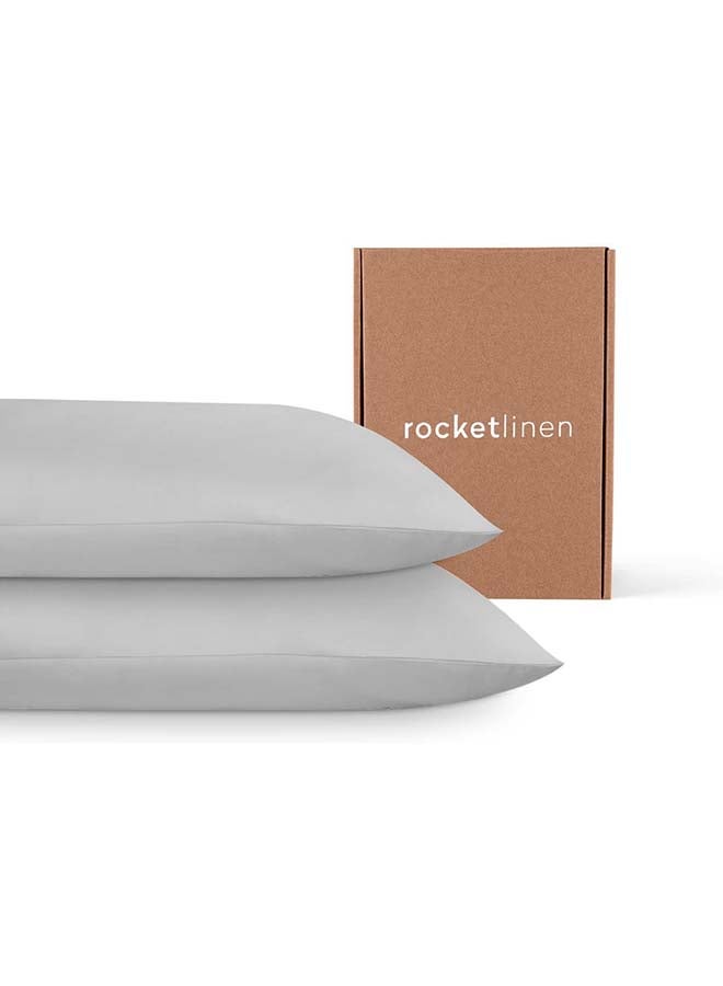 Rocketlinen 400 Threadcount Pillow Cases 100% Cotton Set of Two Sateen Weave Hotel Style Light Grey (Queen Pillowcases 50x75cm) - Image 1