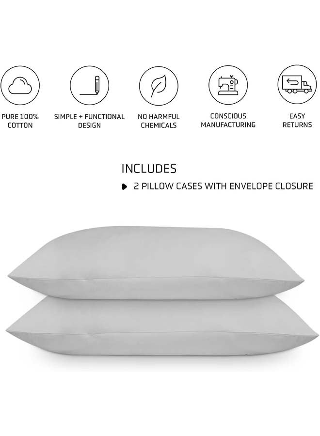 Rocketlinen 400 Threadcount Pillow Cases 100% Cotton Set of Two Sateen Weave Hotel Style Light Grey (Queen Pillowcases 50x75cm) - Image 2