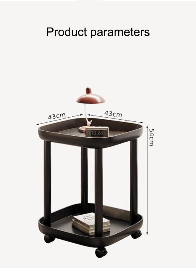 Monda Wheeled Mobile Side Table - Silent Rolling, Double-Layer Storage, Carbon Steel Frame, Thickened Eco-friendly Tabletop, Suitable for Living Room, Bedroom - Corner-Proof Design, 0.28m2, Compact, Black - Image 4